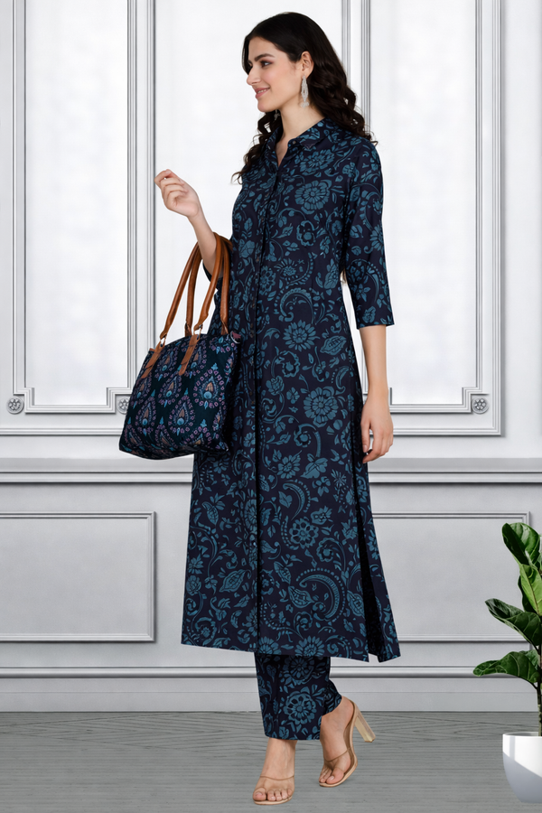 Floral Printed Kurti Pant Co-Ord Set for Women | Polyester Spandex Fabric | Comfortable & Stylish Ethnic Wear