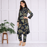 Floral Print Spandex Kurti Pant Co-Ord Set for Women | Stretchable & Stylish Ethnic Wear