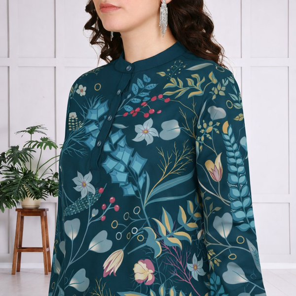 Floral Print Spandex Kurti Pant Co-Ord Set for Women | Stretchable & Comfortable Ethnic Wear