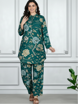 Floral Print Spandex Kurti Pant Co-Ord Set for Women | Stretchable & Stylish Ethnic Wear