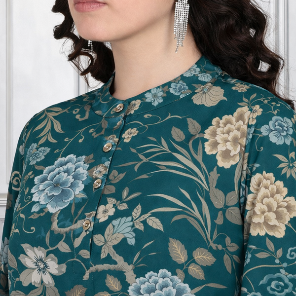 Floral Print Spandex Kurti Pant Co-Ord Set for Women | Stretchable & Stylish Ethnic Wear