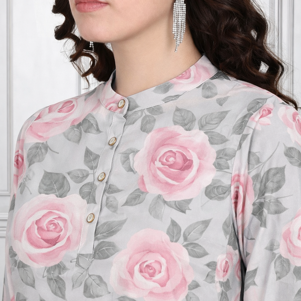 Floral Print Spandex Kurti Pant Co-Ord Set for Women | Stretchable & Stylish Ethnic Wear