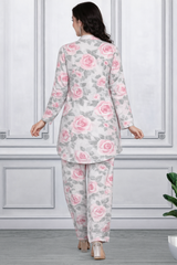 Floral Print Spandex Kurti Pant Co-Ord Set for Women | Stretchable & Stylish Ethnic Wear