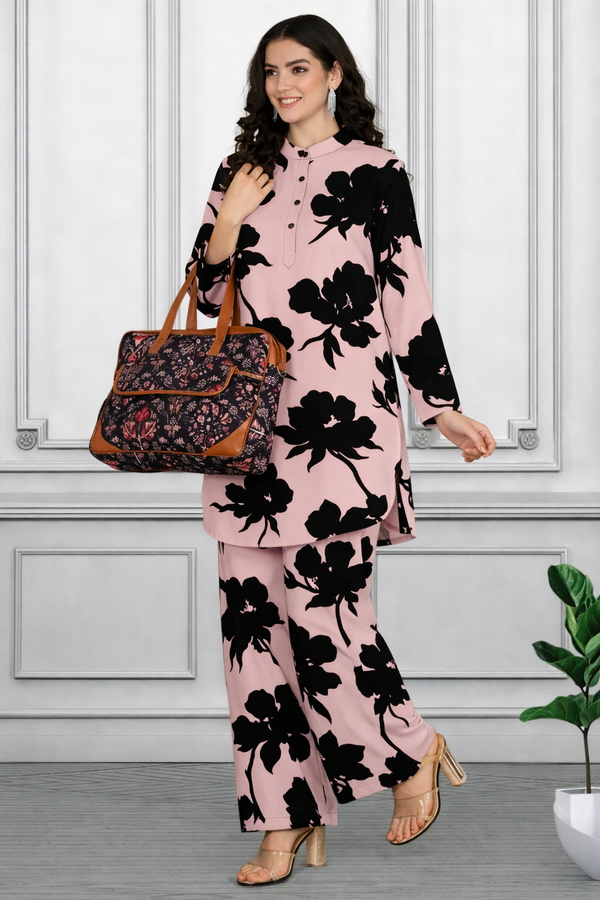 Floral Print Spandex Kurti Pant Co-Ord Set for Women | Stretchable & Stylish Ethnic Wear