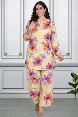 🌸 Floral Print Spandex Kurti Pant Co-Ord Set for Women | Stretchable & Stylish Ethnic Wear 🌸