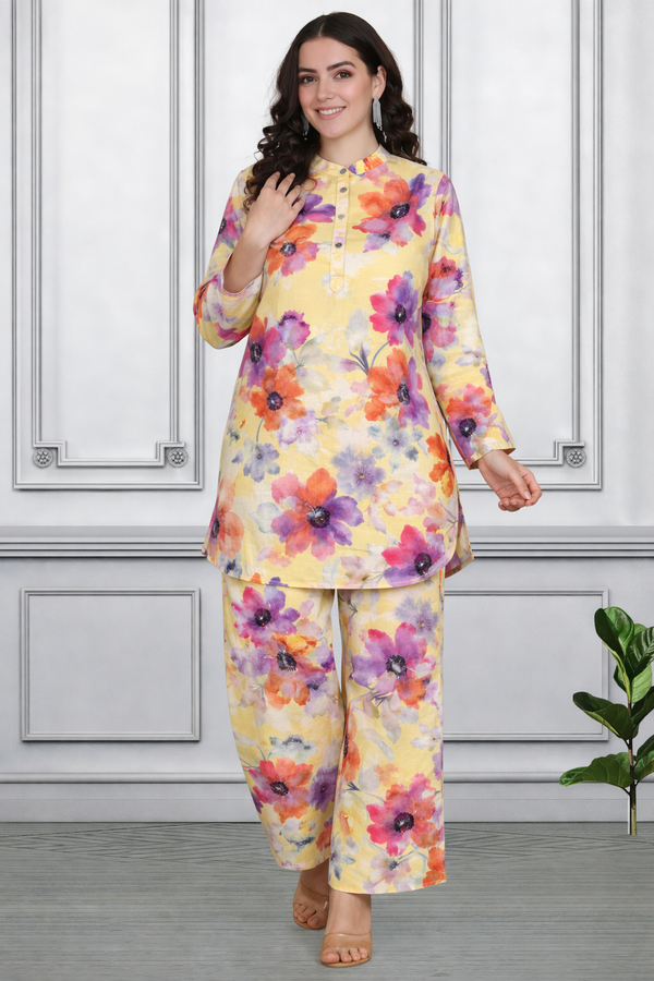 🌸 Floral Print Spandex Kurti Pant Co-Ord Set for Women | Stretchable & Stylish Ethnic Wear 🌸