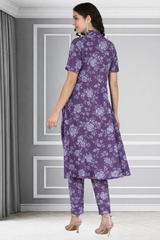 Floral Print Spandex Kurti Pant Co-Ord Set for Women 🌸