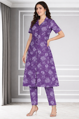 Floral Print Spandex Kurti Pant Co-Ord Set for Women 🌸