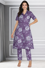 Floral Print Spandex Kurti Pant Co-Ord Set for Women 🌸