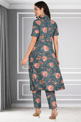 Floral Print Spandex Kurti Pant Co-Ord Set for Women 🌸