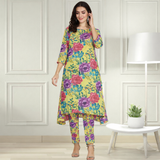 Floral Print Spandex Kurti Pant Co-Ord Set for Women 🌸