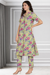 Floral Print Spandex Kurti Pant Co-Ord Set for Women 🌸