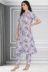 Floral Print Spandex Kurti Pant Co-Ord Set for Women 🌸