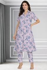 Floral Print Spandex Kurti Pant Co-Ord Set for Women 🌸