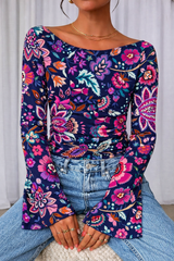 🌸 Floral Printed Spandex Top with Bell Sleeves 🌸