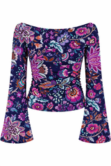 🌸 Floral Printed Spandex Top with Bell Sleeves 🌸
