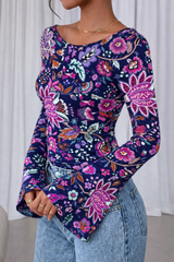 🌸 Floral Printed Spandex Top with Bell Sleeves 🌸