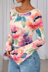 🌸 Floral Printed Spandex Top with Bell Sleeves 🌸