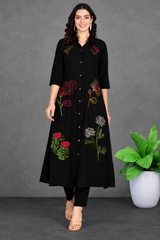 Women's Sequins Motifs Embellished Asymmetric Kurti Pant Set