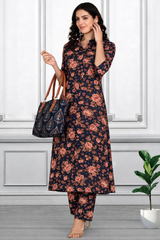 🌸 Floral Printed Spandex Kurti Pant Co-Ord Set 🌸