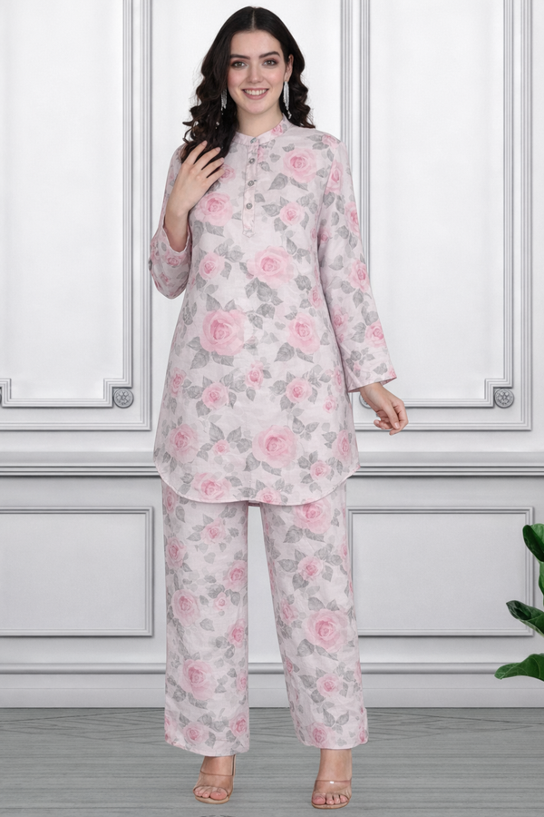 Floral Print Spandex Kurti Pant Co-Ord Set for Women | Stretchable & Stylish Ethnic Wear