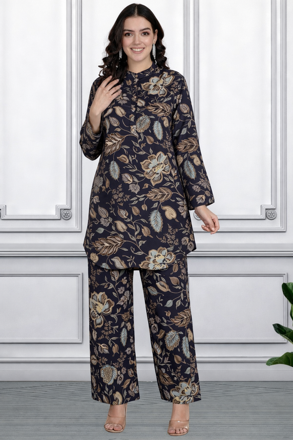 Floral Print Spandex Kurti Pant Co-Ord Set for Women | Stretchable & Stylish Ethnic Wear
