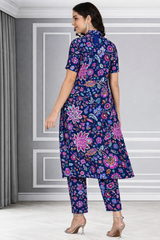 Floral printed kurti‑pant co‑ord set in stretch spandex