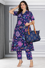 Floral printed kurti‑pant co‑ord set in stretch spandex