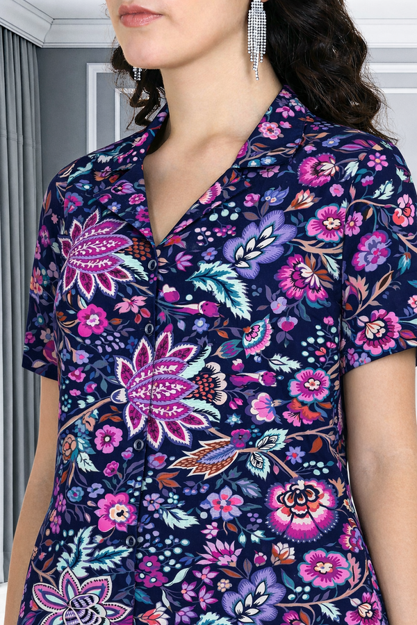 Floral printed kurti‑pant co‑ord set in stretch spandex