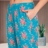 🌺 Floral printed kurti‑pant co‑ord set in stretch spandex