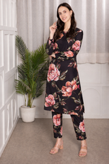 ✨ Floral Printed Kurti Pant Co-Ord Set (Spandex Fabric) ✨