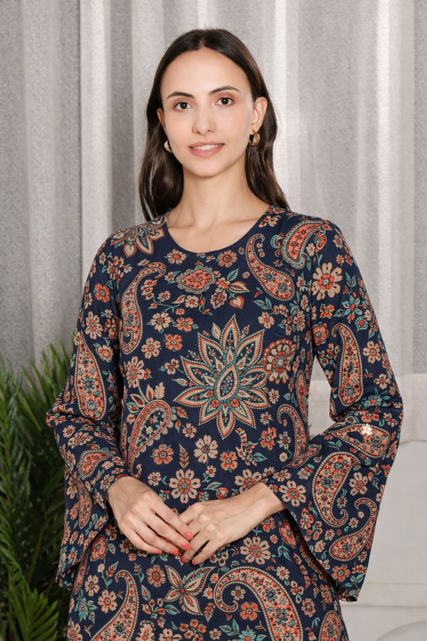 ✨ Floral Printed Kurti Pant Co-Ord Set (Spandex Fabric) ✨
