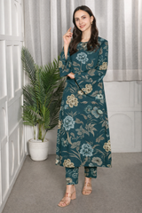 🌸 Floral Printed Kurti Pant Co-Ord Spandex Set 🌸