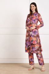 🌸 Floral Printed Spandex Kurti Pant Co-Ord Set 🌸