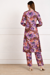 🌸 Floral Printed Spandex Kurti Pant Co-Ord Set 🌸