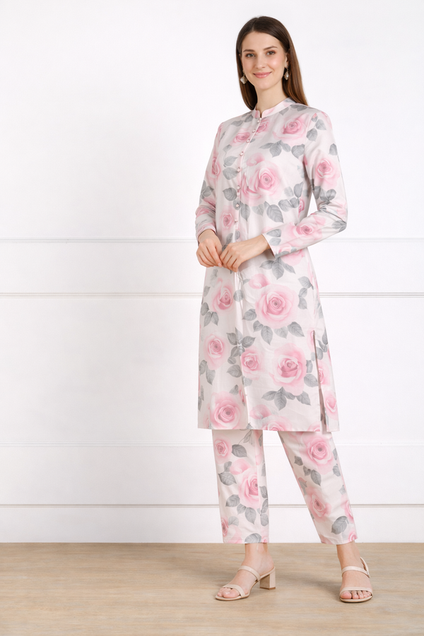 ✨ Printed Spandex Kurti Pant Co-Ord Set ✨  Description: