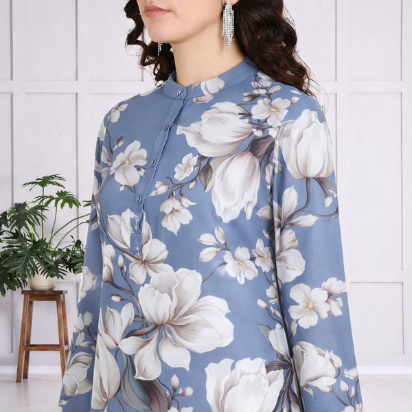 🌺 Floral print spandex kurti‑pant co‑ord set