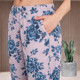 Spandex Floral Print Crop Top & Pant Co-Ord Set for Women