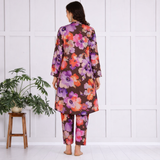 🌺 Floral print spandex kurti‑pant co‑ord set