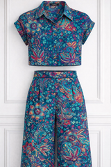 Women’s Floral Printed Spandex Short Sleeve Shirt & Pant Co-Ord Set 🌺