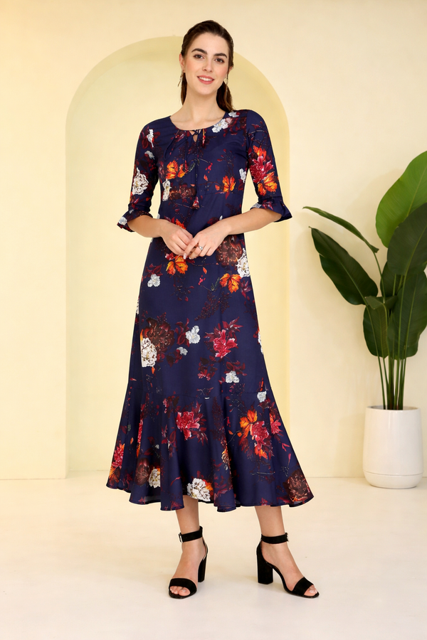 Elegant Floral Printed Crepe Dress