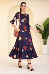 Elegant Floral Printed Crepe Dress