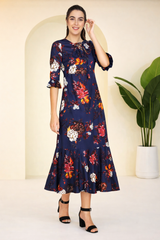 Elegant Floral Printed Crepe Dress
