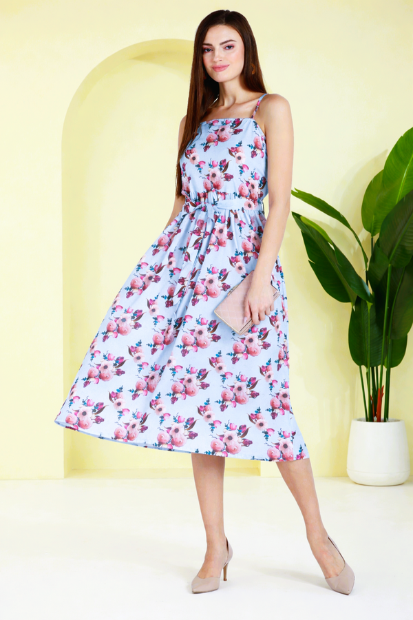 Summer Breeze Spaghetti Strap Floral Crepe Dress