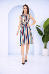 Chic Stripes Knee-Length Crepe Party Dress