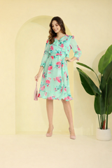 Floral Print Knee-Length Georgette Dress