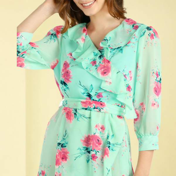 Floral Print Knee-Length Georgette Dress