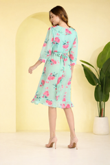 Floral Print Knee-Length Georgette Dress