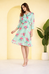 Floral Print Knee-Length Georgette Dress