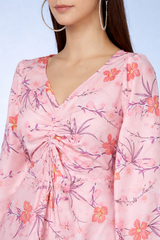 Petal Grace Knee-Length Floral Crepe Dress